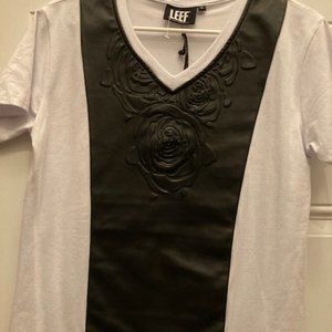 LEEF white shirt with embossed faux leather panel, size Small